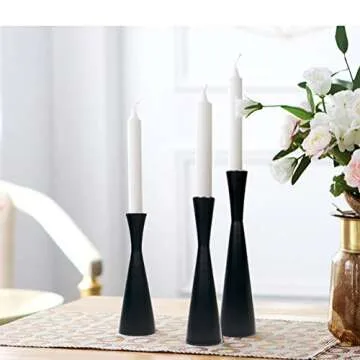 Set of 3 Matte Black Metal Taper Candlesticks Candleholder, Vintage Mid-Century Modern Candlestick Home Farmhouse Cabin Lodge Table Mantel Wedding Centerpiece Candle Holders