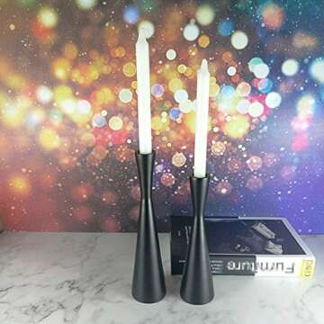 Set of 3 Matte Black Metal Taper Candlesticks Candleholder, Vintage Mid-Century Modern Candlestick Home Farmhouse Cabin Lodge Table Mantel Wedding Centerpiece Candle Holders