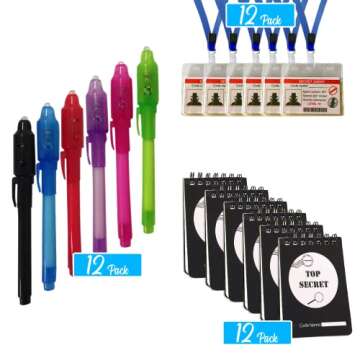 JOYRANGE 12-Pack Party Favors for Kids - Invisible Ink Pens (12) Top Secret Notepads (12) Secret Age...