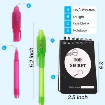 JOYRANGE 12-Pack Party Favors for Kids - Invisible Ink Pens (12) Top Secret Notepads (12) Secret Agent ID Card Holder (12) Great Idea for Party Favors and Games, Grab Bags, Birthday Party Favors