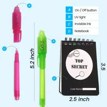 JOYRANGE 12-Pack Party Favors for Kids - Invisible Ink Pens (12) Top Secret Notepads (12) Secret Agent ID Card Holder (12) Great Idea for Party Favors and Games, Grab Bags, Birthday Party Favors