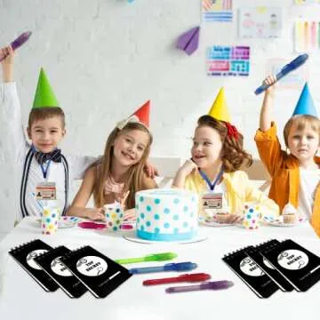 JOYRANGE 12-Pack Party Favors for Kids - Invisible Ink Pens (12) Top Secret Notepads (12) Secret Agent ID Card Holder (12) Great Idea for Party Favors and Games, Grab Bags, Birthday Party Favors