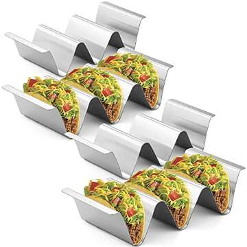 Stainless Steel Taco Holder Stand, Set of 6 - Stylish Rack Holds Up to 3 Tacos Each, Keeping Shells ...