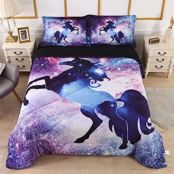 Wowelife Unicorn Comforter Set for Kids Vibrant Bedding