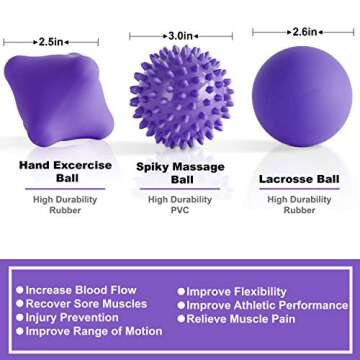 Posture Magic Massage Ball Kit for Myofascial Trigger Point Release & Deep Tissue Massage - Set of 6 - Large Foam/Small Foam/Lacrosse/Peanut/Spiky/Hand Exercise Ball (Purple)