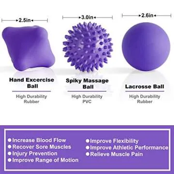 Posture Magic Massage Ball Kit for Myofascial Trigger Point Release & Deep Tissue Massage - Set of 6 - Large Foam/Small Foam/Lacrosse/Peanut/Spiky/Hand Exercise Ball (Purple)