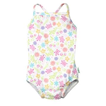 i play. by green sprouts Baby Girls One-Piece Swimsuit With Built-in Reusable Swim Diaper in White T...
