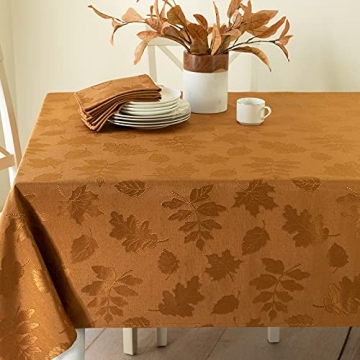 Benson Mills Harvest Legacy Amber-Bronze Damask Table Cloth for Fall and Thanksgiving