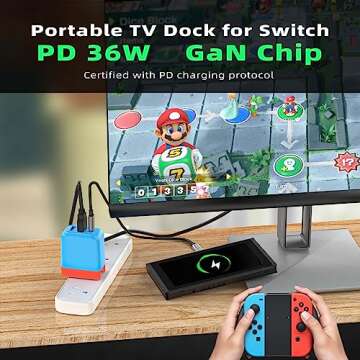 Mirabox Portable Switch Dock Charger for Nintendo Switch - 36W TV Docking Station with 4K HDMI, USB-C PD Fast Charging, USB 2.0 - Full-Featured USB-C Cable Included
