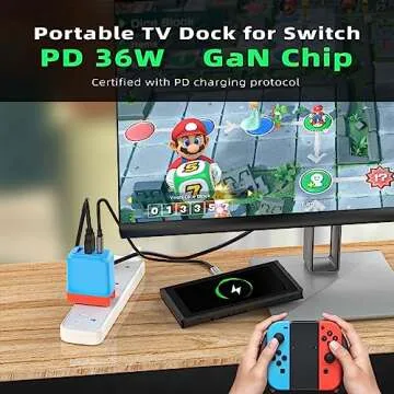 Mirabox Portable Switch Dock Charger for Nintendo Switch - 36W TV Docking Station with 4K HDMI, USB-C PD Fast Charging, USB 2.0 - Full-Featured USB-C Cable Included