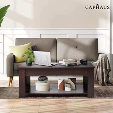 CAPHAUS 47' Natural Oak Lift Top Coffee Table with Storage, 110 lbs Capacity, 11 lbs Lifted