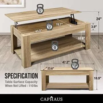CAPHAUS 47' Natural Oak Lift Top Coffee Table with Storage, 110 lbs Capacity, 11 lbs Lifted
