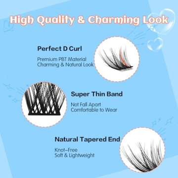 KevKev Lash Extension 120Pcs Clusters, Bond and Seal - DIY Natural 10-16mm D Curl Cluster Lashes Kit With Applicator for Eyelash Extensions (Ocean, 10-16mix)