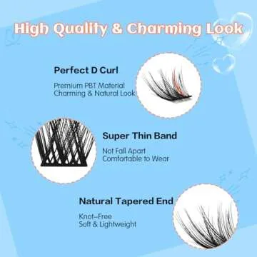 KevKev Lash Extension 120Pcs Clusters, Bond and Seal - DIY Natural 10-16mm D Curl Cluster Lashes Kit With Applicator for Eyelash Extensions (Ocean, 10-16mix)
