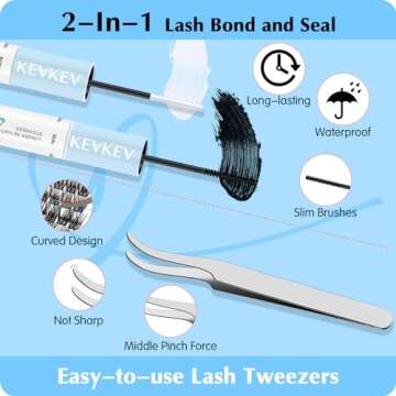 KevKev Lash Extension 120Pcs Clusters, Bond and Seal - DIY Natural 10-16mm D Curl Cluster Lashes Kit With Applicator for Eyelash Extensions (Ocean, 10-16mix)