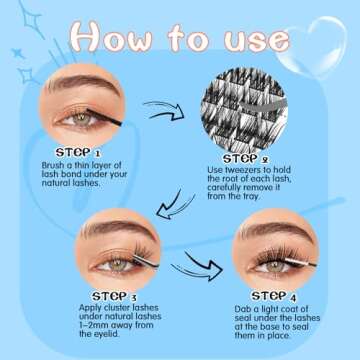 KevKev Lash Extension 120Pcs Clusters, Bond and Seal - DIY Natural 10-16mm D Curl Cluster Lashes Kit With Applicator for Eyelash Extensions (Ocean, 10-16mix)