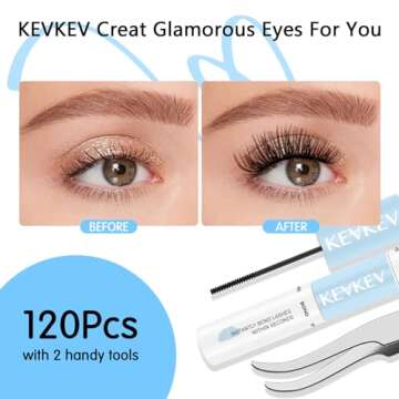 KevKev Lash Extension 120Pcs Clusters, Bond and Seal - DIY Natural 10-16mm D Curl Cluster Lashes Kit With Applicator for Eyelash Extensions (Ocean, 10-16mix)