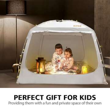 RIYDH Bed Tent Bed Canopy Queen Size for Adult and Kids - Portable Sleeping Tents Indoor Dream Tents 80% Blackout with String Light 3 Doors Breathable Privacy Space Tents…