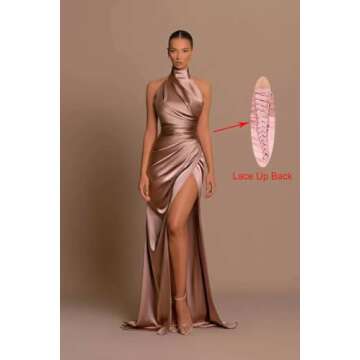 Satin Bridesmaid Dresses Long Slit Dusty Rose Ruched Wrap Mermaid Backless Formal Dresses for Women Size 8