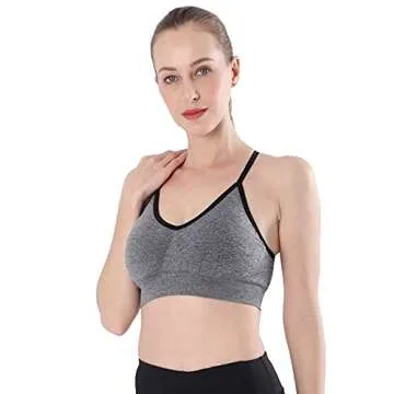 AKAMC Women's Removable Padded Sports Bras Medium Support Workout Yoga Bra 3 Pack,White/Blue/Black,X...