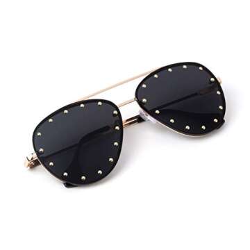Brooklyn Rimless Oversized Studded Aviators Sunglasses Riveted Fashion Men Women AV-1672 (Black)