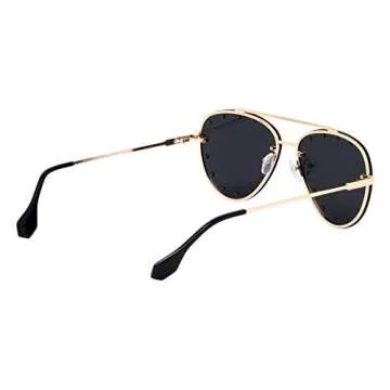 Brooklyn Rimless Oversized Studded Aviators Sunglasses Riveted Fashion Men Women AV-1672 (Black)