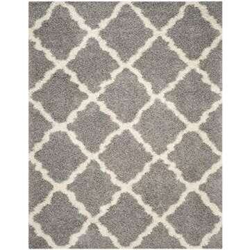 SAFAVIEH Dallas Shag Collection Area Rug - 8' x 10', Grey & Ivory, Trellis Design, Non-Shedding & Ea...