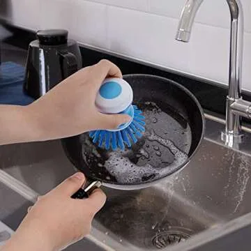 Dish Brush with Soap Dispenser for Dishes Pot Pan Kitchen Sink Scrubbing, Blue 2pcs