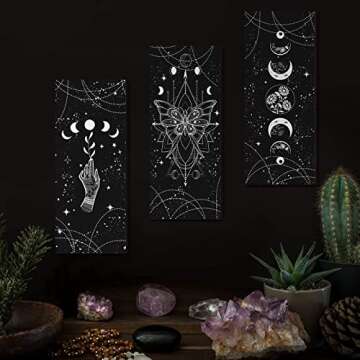 3 Pcs Rustic Boho Wall Decor Moon Phases Wall Art Stars and Moon Gothic Wall Decor Minimalist Bohemi...