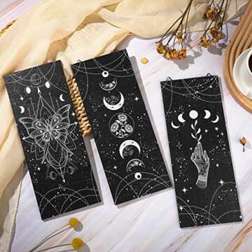 3 Pcs Rustic Boho Wall Decor Moon Phases Wall Art Stars and Moon Gothic Wall Decor Minimalist Bohemian Room Decor Witchy Decor Wooden Moon Phase Wall Hanging Farmhouse Wall Sign for Home (Dark Color)