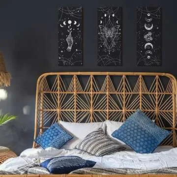 3 Pcs Rustic Boho Wall Decor Moon Phases Wall Art Stars and Moon Gothic Wall Decor Minimalist Bohemian Room Decor Witchy Decor Wooden Moon Phase Wall Hanging Farmhouse Wall Sign for Home (Dark Color)