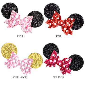 5 Inch Mouse Hair Bows | Mouse Ears Hair Clips | Sequin Glitter Polka Dot Barrettes | Cute Hair Accessories for Theme Park Costume Party Halloween Christmas Decoration for Toddlers & Girls (4pcs)