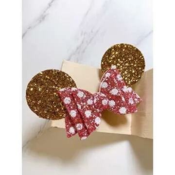 5 Inch Mouse Hair Bows | Mouse Ears Hair Clips | Sequin Glitter Polka Dot Barrettes | Cute Hair Accessories for Theme Park Costume Party Halloween Christmas Decoration for Toddlers & Girls (4pcs)