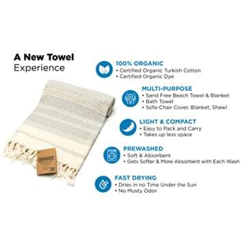 DEMMEX Oversized Ultra Soft Turkish Bath and Beach Towel - 100% Organic Cotton, Lightweight Quick-Dry, Prewashed, Diamond Weave, Oeko-TEX Certified, 71x36 - Luxury Beach, Spa, Bathroom Use, Gray