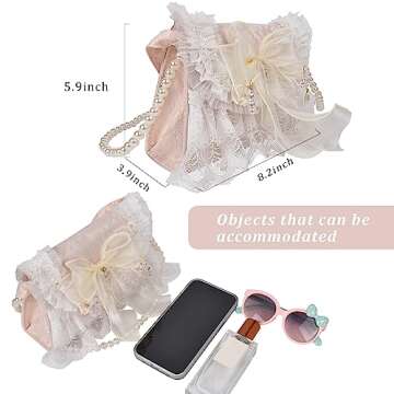 QZUnique Lolita Shoulder Bag Handmade Crossbody Tote Bags with Lace Bow Fashion Casual Handbags for ...