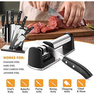 JCHOPE Knife Sharpener, Kitchen Knife Sharpeners, 2-Stage Knife Sharpeners Helps Repair, Restore, Polish Blades for Kitchen Straight Knife, Knife Sharpening Tool for Kitchen, Home, Hunting