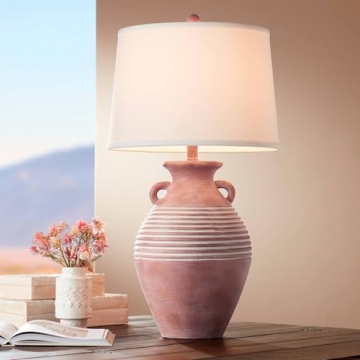 John Timberland Sierra Rustic Southwestern Style Jug Table Lamp 30" Tall Red Brown Sandstone Linen D...