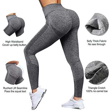 OMKAGI Women Scrunch Butt Lifting Leggings Seamless High Waisted Workout Yoga Pants(M,590-Gray)