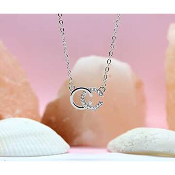 Bodytrend Double C Silver Pendant - Necklace - Silver Rose Gold Plating - Brilliant Cut Simulated Diamond Zirconia