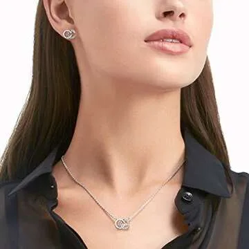 Bodytrend Double C Silver Pendant - Necklace - Silver Rose Gold Plating - Brilliant Cut Simulated Diamond Zirconia