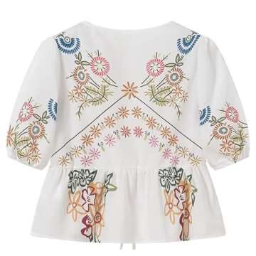 Yimoon Women's Y2K Bow Tie Front Babydoll Blouse Puff Short Sleeve Peplum Ruffle Hem Summer Going Out Tops (Red-L), Large