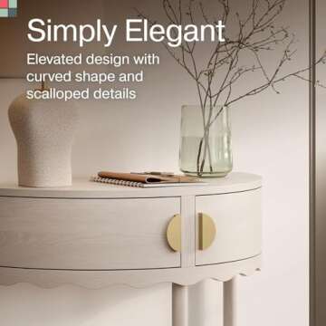 Stead Scalloped Skirt Half Moon Table, Half Round Console Table, Small Entryway Desk with Storage for Narrow Spaces, Modern Home Decor, Living Room Furniture, Solid Wood with Two Doors
