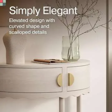 Stead Scalloped Skirt Half Moon Table, Half Round Console Table, Small Entryway Desk with Storage for Narrow Spaces, Modern Home Decor, Living Room Furniture, Solid Wood with Two Doors