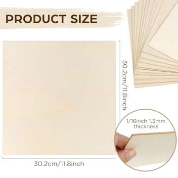 LotFancy Basswood Sheets, 12 Pack, 12 x 12 x 1/16 Inch, Plywood Sheets with Smooth Surfaces, 1.5mm C...