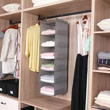 MAX Houser 6 Tier Shelf Hanging Closet Organizer, Closet Hanging Shelf with 2 Sturdy Hooks for Stora...