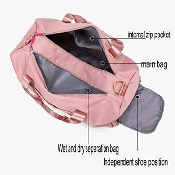 Small Gym Bag for Women and Men,Workout Sports Weekend Bag for Getaway,Waterproof Dufflebag with Shoe and Compartments (Black)