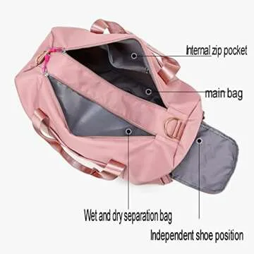 Small Gym Bag for Women and Men,Workout Sports Weekend Bag for Getaway,Waterproof Dufflebag with Shoe and Compartments (Black)