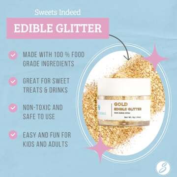 Sweets Indeed Gold Edible Glitter, Perfect for Drinks, Cocktails, Beverages & Cake Decorating, Desse...