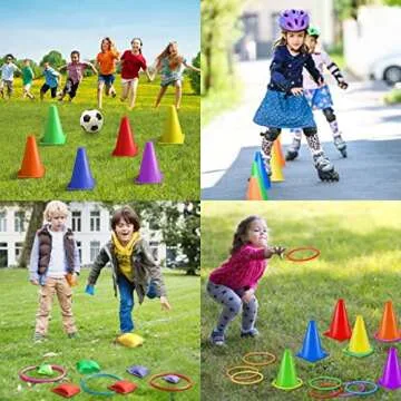 Eocolz 3 in 1 Carnival Games Set, Soft Plastic Cones Bean Bags Ring Toss Games for Kids Birthday Party Outdoor Games Supplies Combo Set