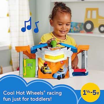 Fisher-Price Little People Hot Wheels Toddler Toy Race and Go Track Set with Lights Sounds & 2 Cars ...